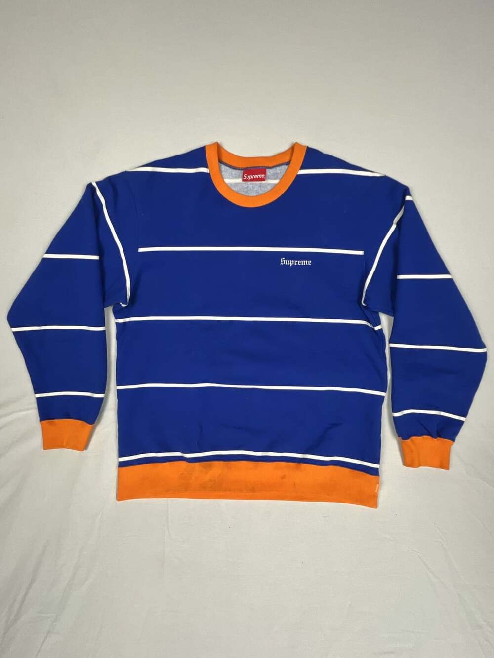 Supreme Striped Crewneck Sweatshirt Royal Blue Orange White XLarge